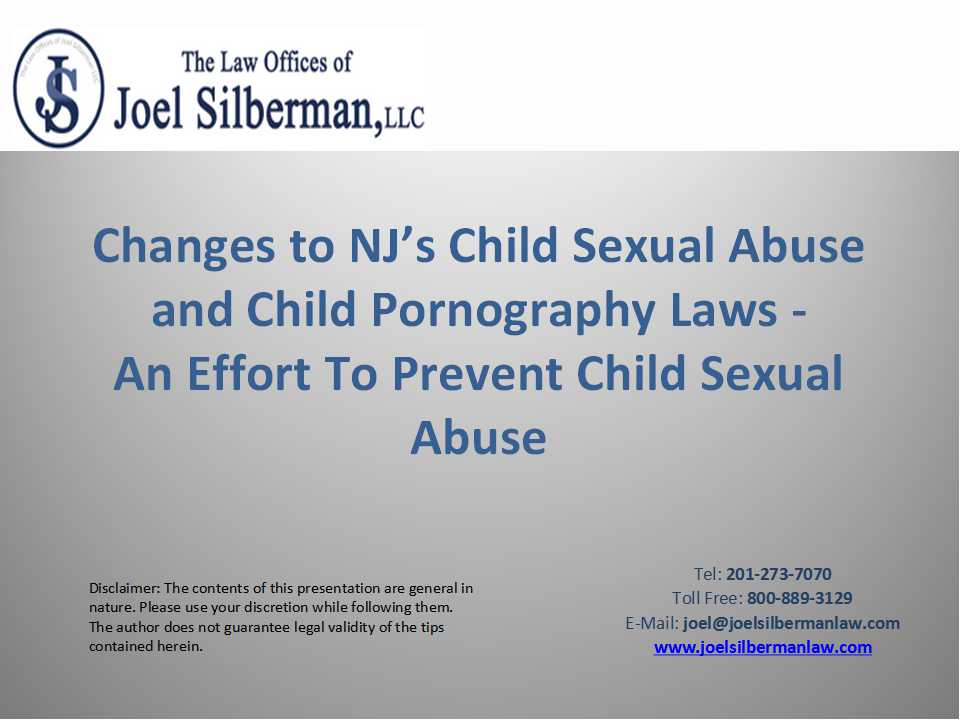 Changes to NJ’s Child Sexual Abuse and Child Pornography Laws