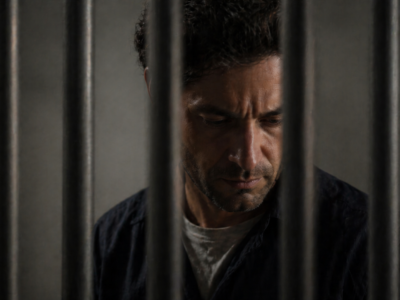 Man behind jail bars representing criminal charges in New Jersey