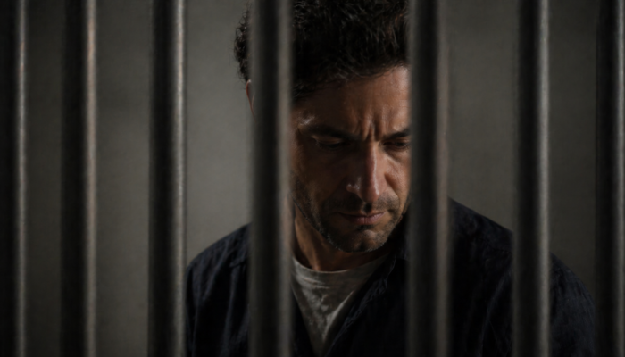 Man behind jail bars representing criminal charges in New Jersey